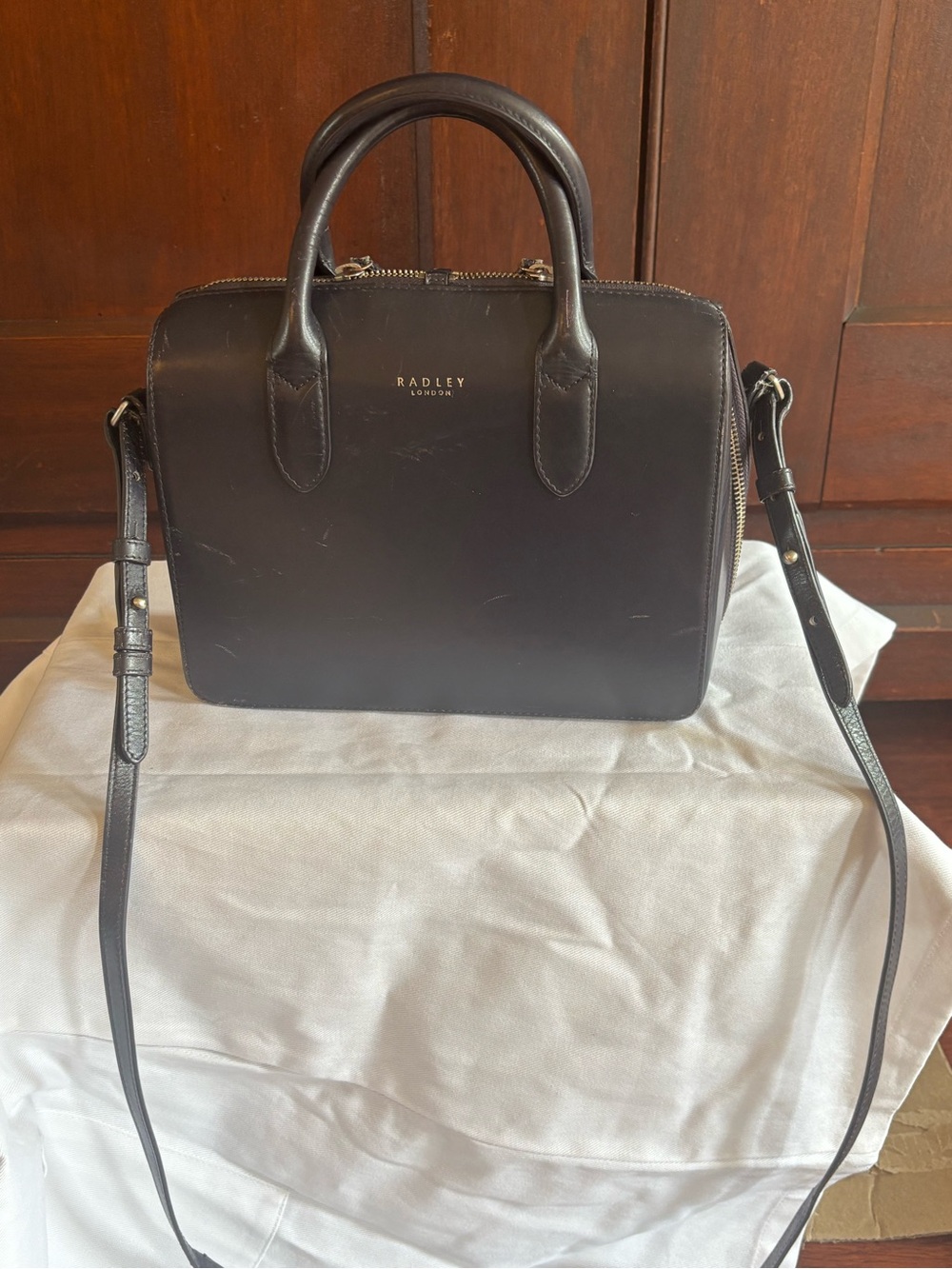 RADLEY LONDON Dark Blue Leather Satchel with Top Handles - Picture 3 of 4